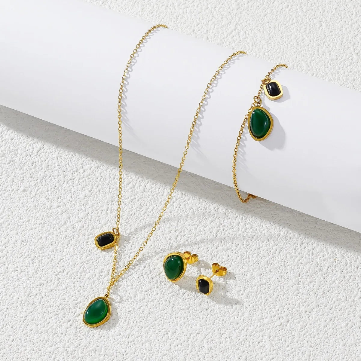Gemstone Necklace Set 💚🖤 Stainless Steel