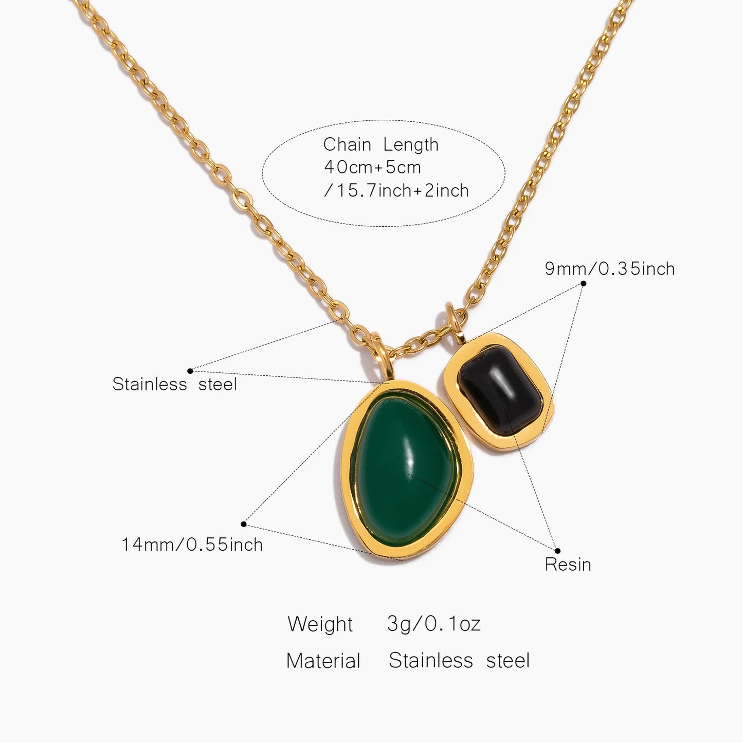 Gemstone Necklace Set 💚🖤 Stainless Steel