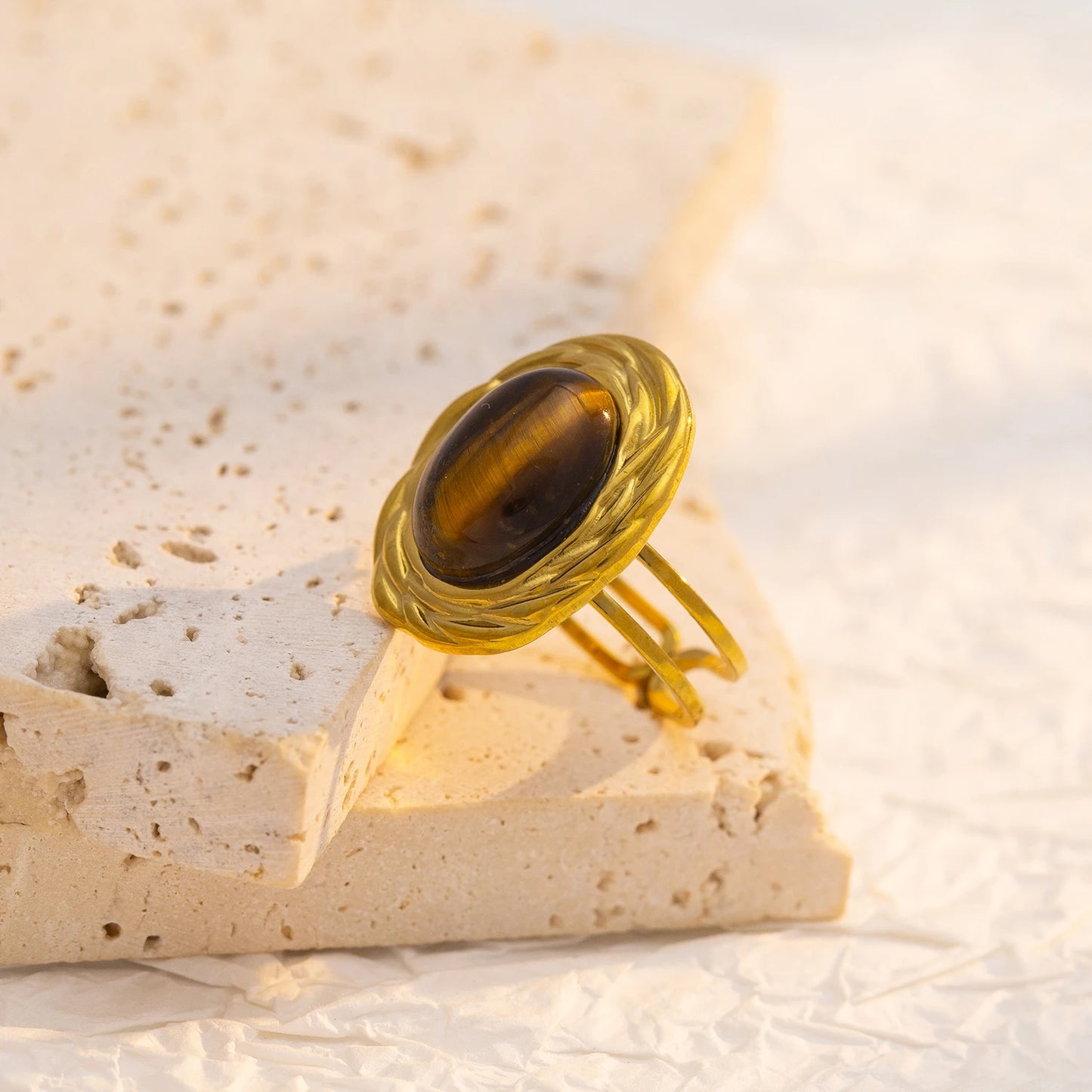 Tiger Eye Stone Adjustable Ring