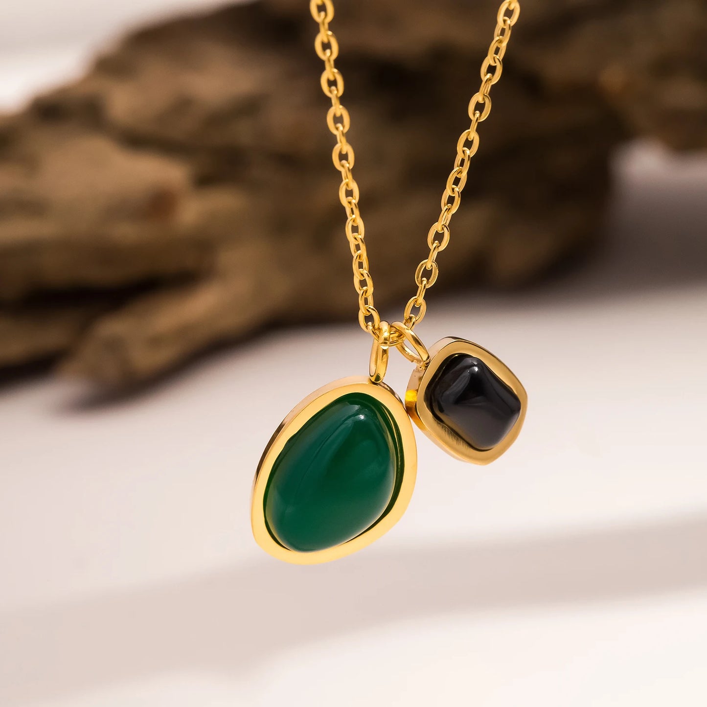 Gemstone Necklace Set 💚🖤 Stainless Steel