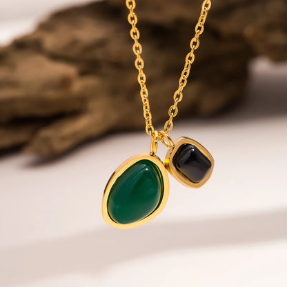 Gemstone Necklace Set 💚🖤 Stainless Steel