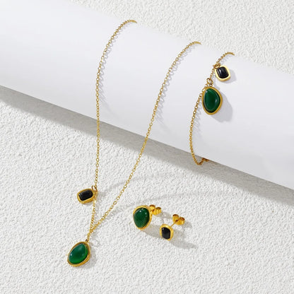 Gemstone Necklace Set 💚🖤 Stainless Steel