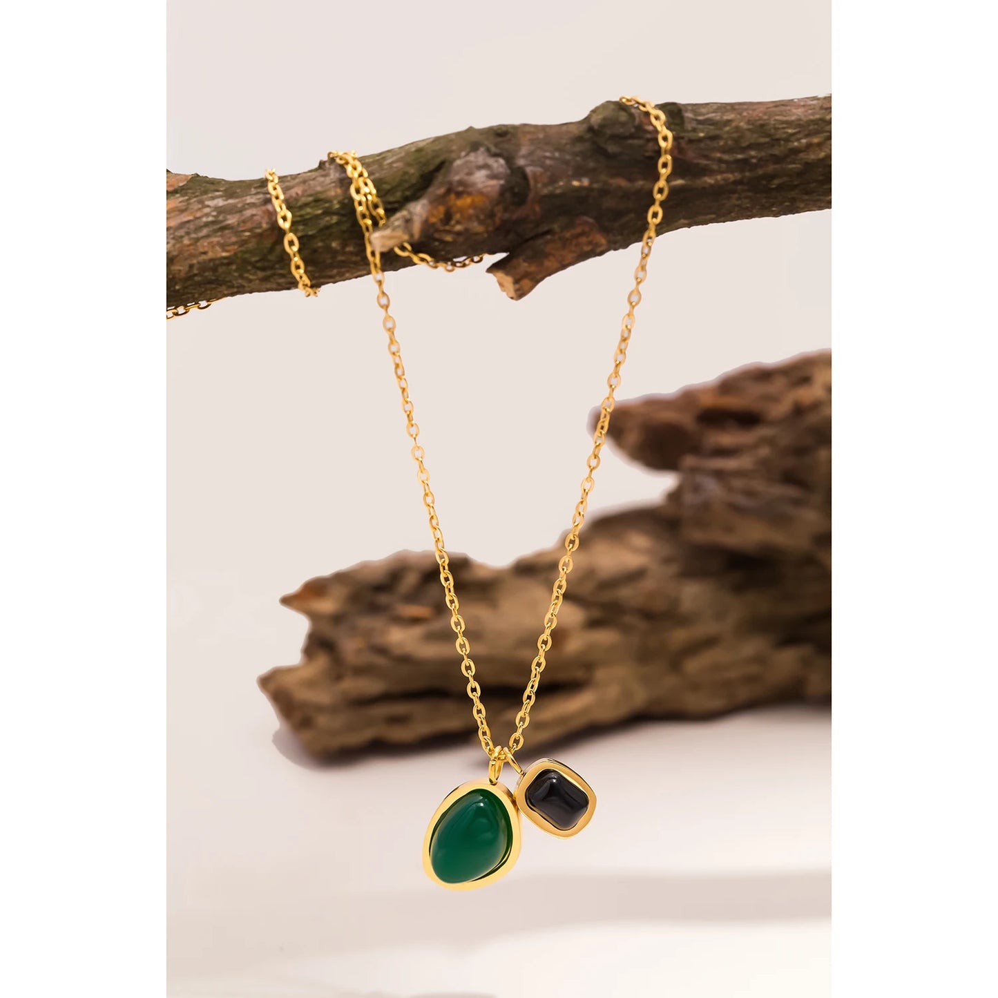 Gemstone Necklace Set 💚🖤 Stainless Steel