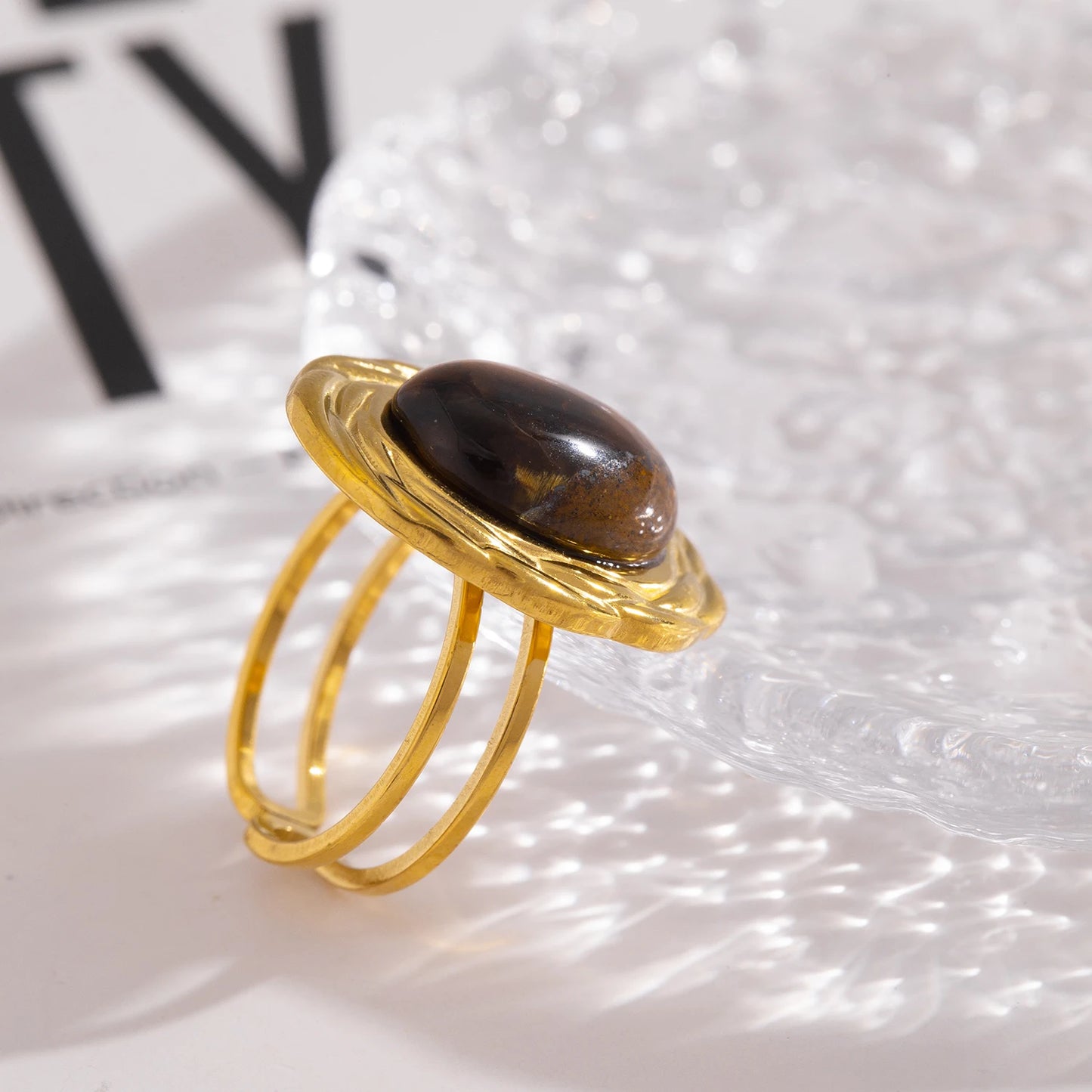 Tiger Eye Stone Adjustable Ring