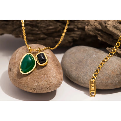 Gemstone Necklace Set 💚🖤 Stainless Steel