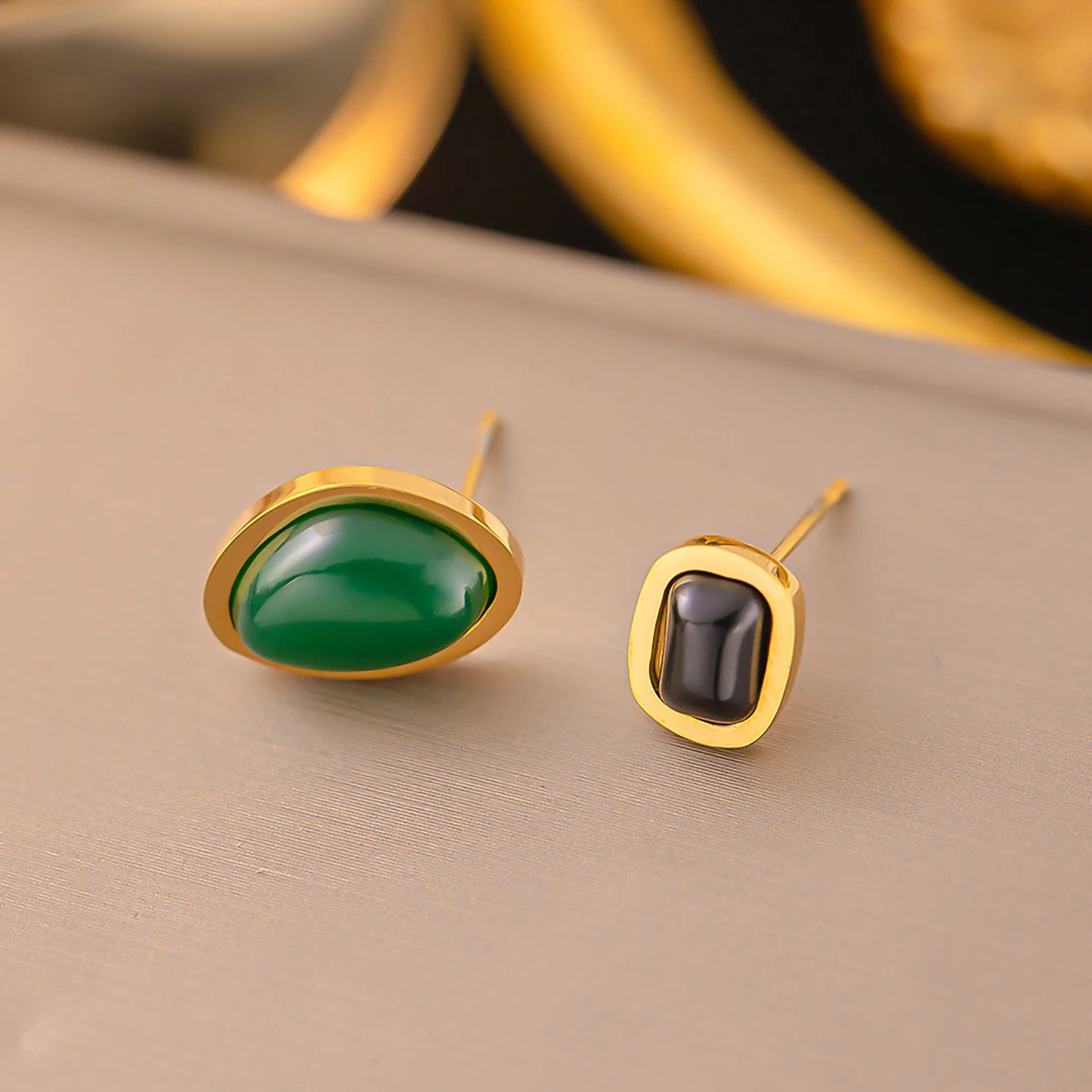 Gemstone Necklace Set 💚🖤 Stainless Steel