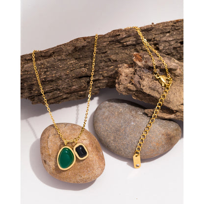 Gemstone Necklace Set 💚🖤 Stainless Steel