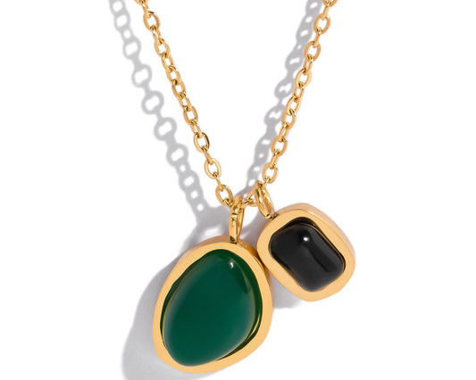 Gemstone Necklace Set 💚🖤 Stainless Steel