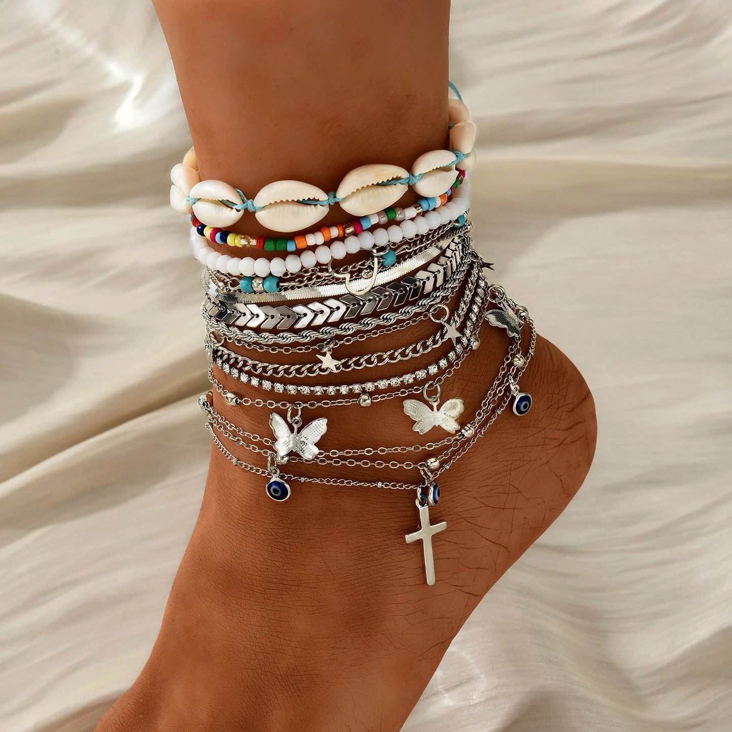 Chic Multi-Charm Anklet Set 💖🧿