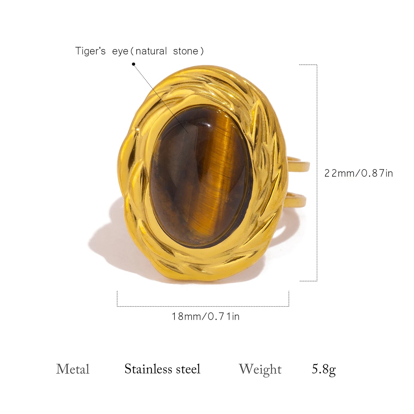 Tiger Eye Stone Adjustable Ring